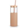 imageTronco 16 oz Glass Tumbler with Straw and Bamboo Lid Iced Coffee Cup Reusable Smoothie Cups Tumbler with Silicone Protective Sleeve  BPA FreeAmber