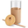 imageTronco 16 oz Glass Tumbler with Straw and Bamboo Lid Iced Coffee Cup Reusable Smoothie Cups Tumbler with Silicone Protective Sleeve  BPA FreeAmber