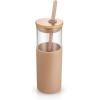 imageTronco 16 oz Glass Tumbler with Straw and Bamboo Lid Iced Coffee Cup Reusable Smoothie Cups Tumbler with Silicone Protective Sleeve  BPA FreeAmber