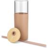 imageTronco 16 oz Glass Tumbler with Straw and Bamboo Lid Iced Coffee Cup Reusable Smoothie Cups Tumbler with Silicone Protective Sleeve  BPA FreeAmber