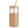 imageTronco 16 oz Glass Tumbler with Straw and Bamboo Lid Iced Coffee Cup Reusable Smoothie Cups Tumbler with Silicone Protective Sleeve  BPA FreeAmber