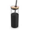 imageTronco 16 oz Glass Tumbler with Straw and Bamboo Lid Iced Coffee Cup Reusable Smoothie Cups Tumbler with Silicone Protective Sleeve  BPA FreeBlack
