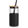 imageTronco 16 oz Glass Tumbler with Straw and Bamboo Lid Iced Coffee Cup Reusable Smoothie Cups Tumbler with Silicone Protective Sleeve  BPA FreeBlack