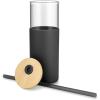 imageTronco 16 oz Glass Tumbler with Straw and Bamboo Lid Iced Coffee Cup Reusable Smoothie Cups Tumbler with Silicone Protective Sleeve  BPA FreeBlack