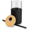 imageTronco 16 oz Glass Tumbler with Straw and Bamboo Lid Iced Coffee Cup Reusable Smoothie Cups Tumbler with Silicone Protective Sleeve  BPA FreeBlack