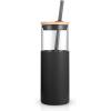 imageTronco 16 oz Glass Tumbler with Straw and Bamboo Lid Iced Coffee Cup Reusable Smoothie Cups Tumbler with Silicone Protective Sleeve  BPA FreeBlack