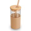 imageTronco 16 oz Glass Tumbler with Straw and Bamboo Lid Iced Coffee Cup Reusable Smoothie Cups Tumbler with Silicone Protective Sleeve  BPA FreeBlack Amber2 Pack