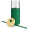 imageTronco 16 oz Glass Tumbler with Straw and Bamboo Lid Iced Coffee Cup Reusable Smoothie Cups Tumbler with Silicone Protective Sleeve  BPA FreeBlackish Green