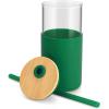 imageTronco 16 oz Glass Tumbler with Straw and Bamboo Lid Iced Coffee Cup Reusable Smoothie Cups Tumbler with Silicone Protective Sleeve  BPA FreeBlackish Green