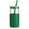 imageTronco 16 oz Glass Tumbler with Straw and Bamboo Lid Iced Coffee Cup Reusable Smoothie Cups Tumbler with Silicone Protective Sleeve  BPA FreeBlackish Green