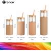 imageTronco 16 oz Glass Tumbler with Straw and Bamboo Lid Iced Coffee Cup Reusable Smoothie Cups Tumbler with Silicone Protective Sleeve  BPA FreeBlessed Blue