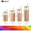 imageTronco 16 oz Glass Tumbler with Straw and Bamboo Lid Iced Coffee Cup Reusable Smoothie Cups Tumbler with Silicone Protective Sleeve  BPA FreeBlessed Blue