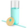 imageTronco 16 oz Glass Tumbler with Straw and Bamboo Lid Iced Coffee Cup Reusable Smoothie Cups Tumbler with Silicone Protective Sleeve  BPA FreeBlessed Blue