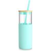 imageTronco 16 oz Glass Tumbler with Straw and Bamboo Lid Iced Coffee Cup Reusable Smoothie Cups Tumbler with Silicone Protective Sleeve  BPA FreeBlessed Blue