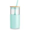 imageTronco 16 oz Glass Tumbler with Straw and Bamboo Lid Iced Coffee Cup Reusable Smoothie Cups Tumbler with Silicone Protective Sleeve  BPA FreeBlessed Blue