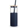 imageTronco 16 oz Glass Tumbler with Straw and Bamboo Lid Iced Coffee Cup Reusable Smoothie Cups Tumbler with Silicone Protective Sleeve  BPA FreeBlue Horizon