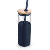 imageTronco 16 oz Glass Tumbler with Straw and Bamboo Lid Iced Coffee Cup Reusable Smoothie Cups Tumbler with Silicone Protective Sleeve  BPA FreeBlue Horizon