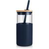 imageTronco 16 oz Glass Tumbler with Straw and Bamboo Lid Iced Coffee Cup Reusable Smoothie Cups Tumbler with Silicone Protective Sleeve  BPA FreeBlue Horizon