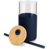 imageTronco 16 oz Glass Tumbler with Straw and Bamboo Lid Iced Coffee Cup Reusable Smoothie Cups Tumbler with Silicone Protective Sleeve  BPA FreeBlue Horizon