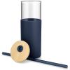imageTronco 16 oz Glass Tumbler with Straw and Bamboo Lid Iced Coffee Cup Reusable Smoothie Cups Tumbler with Silicone Protective Sleeve  BPA FreeBlue Horizon