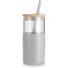 imageTronco 16 oz Glass Tumbler with Straw and Bamboo Lid Iced Coffee Cup Reusable Smoothie Cups Tumbler with Silicone Protective Sleeve  BPA FreeFrench Grey