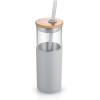 imageTronco 16 oz Glass Tumbler with Straw and Bamboo Lid Iced Coffee Cup Reusable Smoothie Cups Tumbler with Silicone Protective Sleeve  BPA FreeFrench Grey