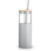 imageTronco 16 oz Glass Tumbler with Straw and Bamboo Lid Iced Coffee Cup Reusable Smoothie Cups Tumbler with Silicone Protective Sleeve  BPA FreeFrench Grey