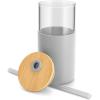 imageTronco 16 oz Glass Tumbler with Straw and Bamboo Lid Iced Coffee Cup Reusable Smoothie Cups Tumbler with Silicone Protective Sleeve  BPA FreeFrench Grey