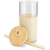 imageTronco 16 oz Glass Tumbler with Straw and Bamboo Lid Iced Coffee Cup Reusable Smoothie Cups Tumbler with Silicone Protective Sleeve  BPA FreeGravel Ash