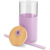 imageTronco 16 oz Glass Tumbler with Straw and Bamboo Lid Iced Coffee Cup Reusable Smoothie Cups Tumbler with Silicone Protective Sleeve  BPA FreeLight Purple