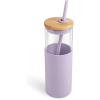imageTronco 16 oz Glass Tumbler with Straw and Bamboo Lid Iced Coffee Cup Reusable Smoothie Cups Tumbler with Silicone Protective Sleeve  BPA FreeLight Purple