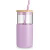 imageTronco 16 oz Glass Tumbler with Straw and Bamboo Lid Iced Coffee Cup Reusable Smoothie Cups Tumbler with Silicone Protective Sleeve  BPA FreeLight Purple