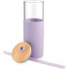 imageTronco 16 oz Glass Tumbler with Straw and Bamboo Lid Iced Coffee Cup Reusable Smoothie Cups Tumbler with Silicone Protective Sleeve  BPA FreeLight Purple