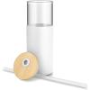 imageTronco 16 oz Glass Tumbler with Straw and Bamboo Lid Iced Coffee Cup Reusable Smoothie Cups Tumbler with Silicone Protective Sleeve  BPA FreeWhite