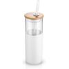 imageTronco 16 oz Glass Tumbler with Straw and Bamboo Lid Iced Coffee Cup Reusable Smoothie Cups Tumbler with Silicone Protective Sleeve  BPA FreeWhite