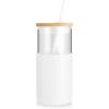 imageTronco 16 oz Glass Tumbler with Straw and Bamboo Lid Iced Coffee Cup Reusable Smoothie Cups Tumbler with Silicone Protective Sleeve  BPA FreeWhite