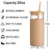 imageTronco 20 oz Glass Tumbler with Lid and Straw Iced Coffee Cup and Smoothie Cup with Bamboo Lids ampamp Protective Silicone Sleeve Dishwasher Safe BPAFree Glass Cup 2 PackCoral Blue
