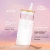 imageTronco 20 oz Glass Tumbler with Lid and Straw Iced Coffee Cup and Smoothie Cup with Bamboo Lids ampamp Protective Silicone Sleeve Dishwasher Safe BPAFree Glass Cup 2 PackCreamBeige
