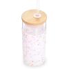 imageTronco 20 oz Glass Tumbler with Lid and Straw Iced Coffee Cup and Smoothie Cup with Bamboo Lids ampamp Protective Silicone Sleeve Dishwasher Safe BPAFree Glass Cup 2 PackColorful spots