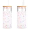 imageTronco 20 oz Glass Tumbler with Lid and Straw Iced Coffee Cup and Smoothie Cup with Bamboo Lids ampamp Protective Silicone Sleeve Dishwasher Safe BPAFree Glass Cup 2 PackColorful spots