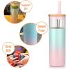 imageTronco 20 oz Insulated Tumbler with Lid Stainless Steel Borosilicate Glass Reusable Iced Coffee Cup for TravelPurple Green