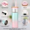 imageTronco 20 oz Vacuum Insulated Glass Tumbler with Lid and Straw  Keeps Drinks Cold for 12 Hrs  Reusable Glass Cup for Iced Coffee Smoothies ampamp Boba  Sweat ampamp BPA Free Dishwasher Safe Fit Car HolderPurple Green