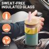 imageTronco 20 oz Vacuum Insulated Glass Tumbler with Lid and Straw  Keeps Drinks Cold for 12 Hrs  Reusable Glass Cup for Iced Coffee Smoothies ampamp Boba  Sweat ampamp BPA Free Dishwasher Safe Fit Car HolderPurple Green