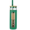 imageTronco 22oz Glass Tumbler with Bamboo Lid and Straw Reusable Iced Coffee Cup for Boba Tea Smoothies ampamp Cold Drinks SpillProof Glass Cup with Silicone Sleeve Dishwasher Safe BPAFree Pack of 1BlackishGreen