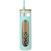 imageTronco 22oz Glass Tumbler with Bamboo Lid and Straw Reusable Iced Coffee Cup for Boba Tea Smoothies ampamp Cold Drinks SpillProof Glass Cup with Silicone Sleeve Dishwasher Safe BPAFree Pack of 1PureBlue