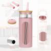imageTronco 22oz Glass Tumbler with Bamboo Lid and Straw Reusable Iced Coffee Cup for Boba Tea Smoothies ampamp Cold Drinks SpillProof Glass Cup with Silicone Sleeve Dishwasher Safe BPAFree Pack of 1Pink
