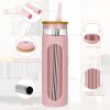 imageTronco 22oz Glass Tumbler with Bamboo Lid and Straw Reusable Iced Coffee Cup for Boba Tea Smoothies ampamp Cold Drinks SpillProof Glass Cup with Silicone Sleeve Dishwasher Safe BPAFree Pack of 1Pink