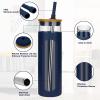 imageTronco 22oz Glass Tumbler with Bamboo Lid and Straw Reusable Iced Coffee Cup for Boba Tea Smoothies ampamp Cold Drinks SpillProof Glass Cup with Silicone Sleeve Dishwasher Safe BPAFree Pack of 1Denim Blue