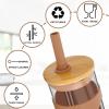 imageTronco 22oz Glass Tumbler with Bamboo Lid and Straw Reusable Iced Coffee Cup for Boba Tea Smoothies ampamp Cold Drinks SpillProof Glass Cup with Silicone Sleeve Dishwasher Safe BPAFree Pack of 1Amber