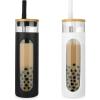 imageTronco 22oz Glass Tumbler with Bamboo Lid and Straw Reusable Iced Coffee Cup for Boba Tea Smoothies ampamp Cold Drinks SpillProof Glass Cup with Silicone Sleeve Dishwasher Safe BPAFree Pack of 1BlackWhite